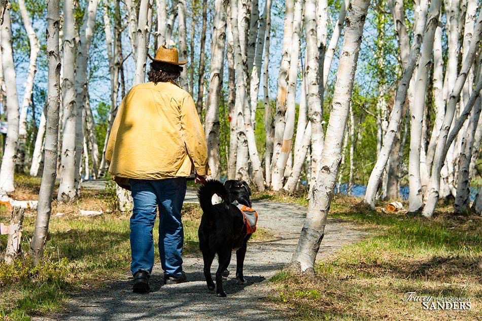 Sudbury Ontario area musician, songwriter and producer Mitch Ross and his dog Lester hitting the trails in Fielding Memorial Park.